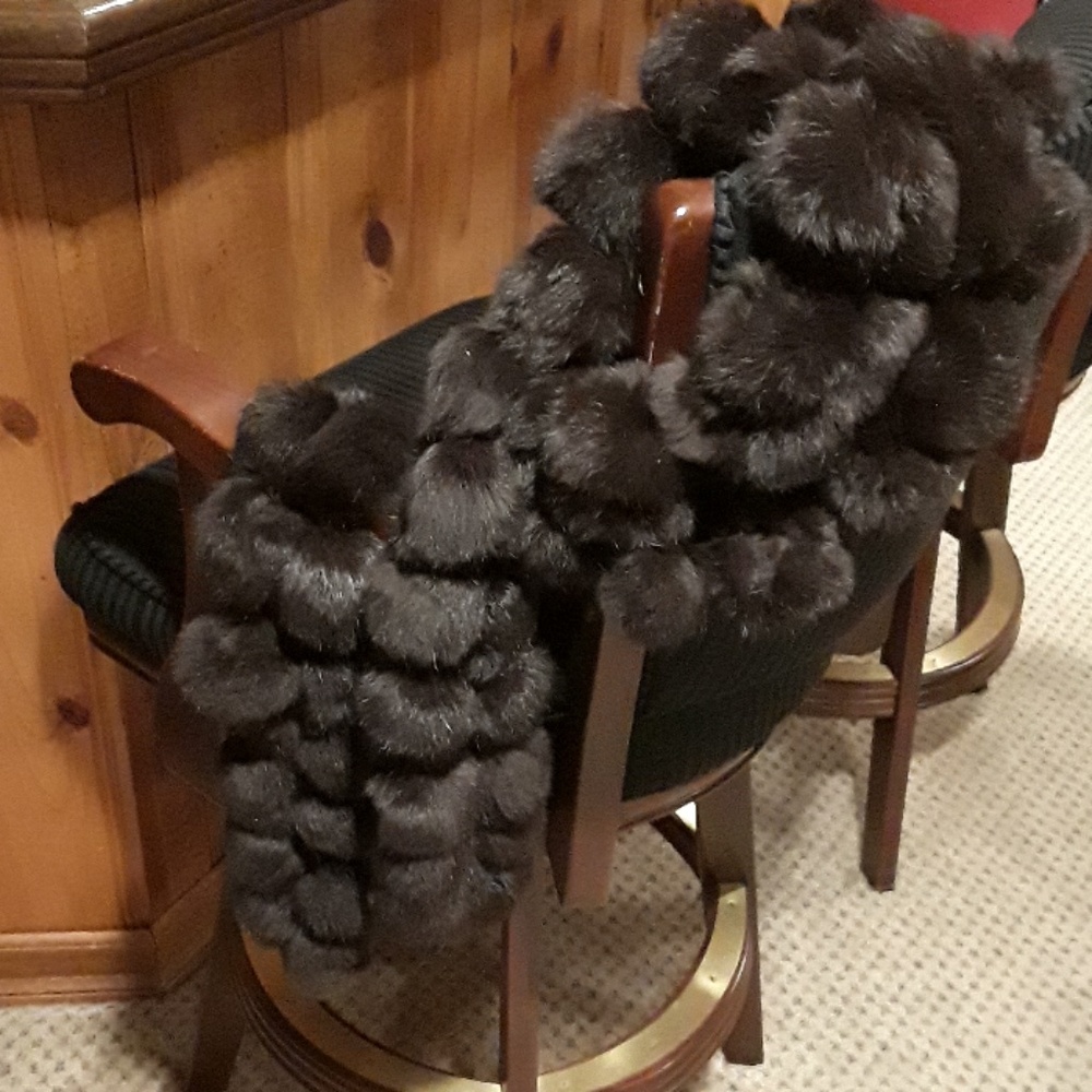 Brown  Fur pom pom scarf
